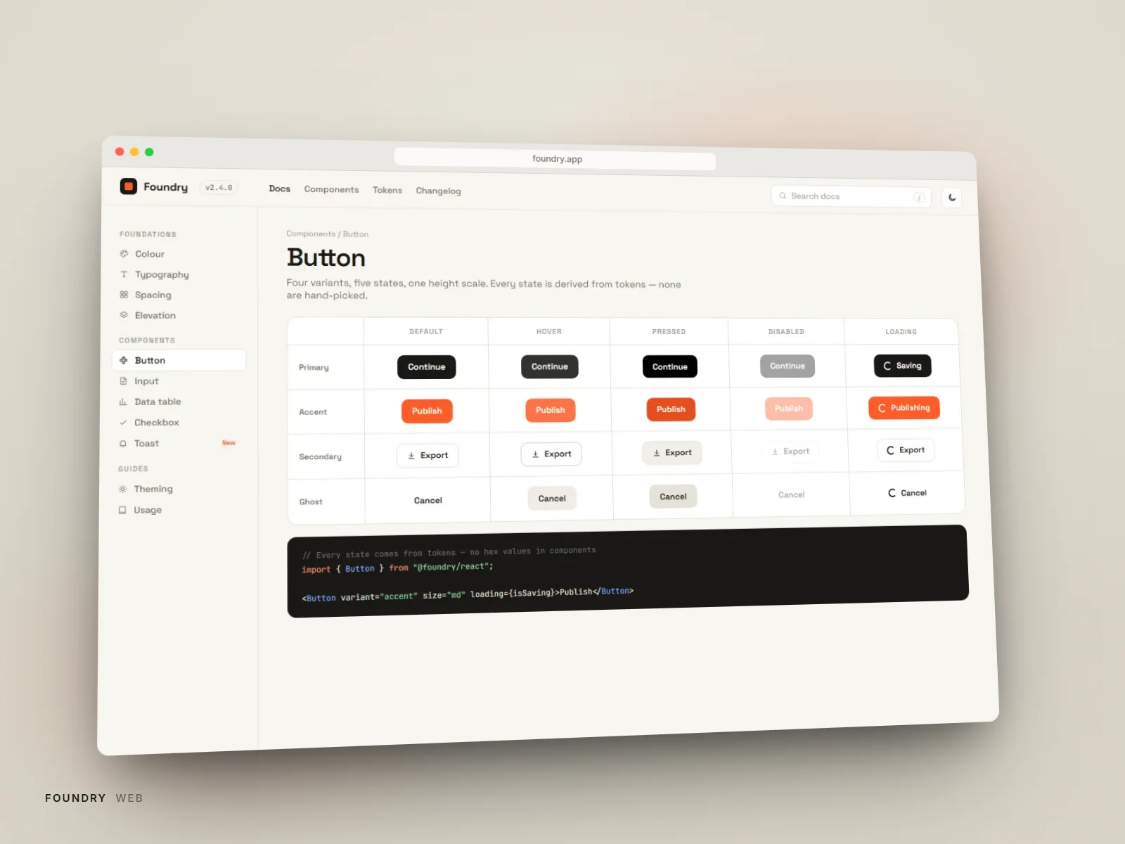 Button component variant matrix