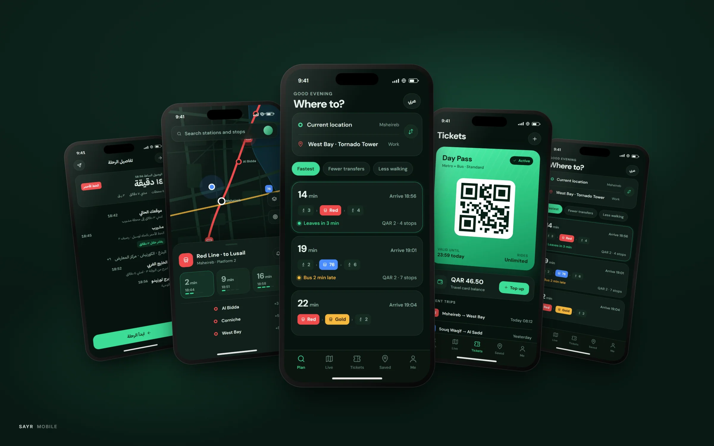 Sayr transit app hero screen