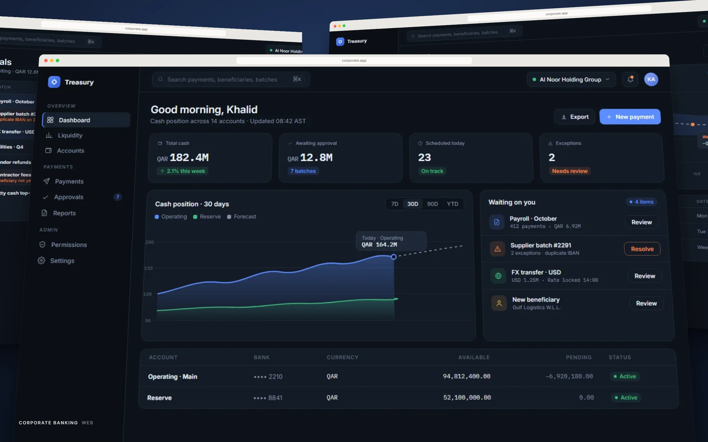 Illustrative recreation of the corporate banking portal